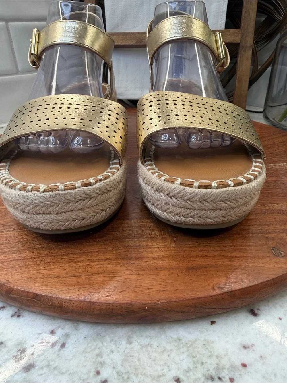 White Mountain Gold Perforated Espadrille Wedge Sandals - Women